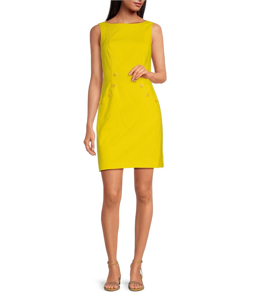 Trina Turk Geometric Jacquard Boat Neck Sleeveless Sheath