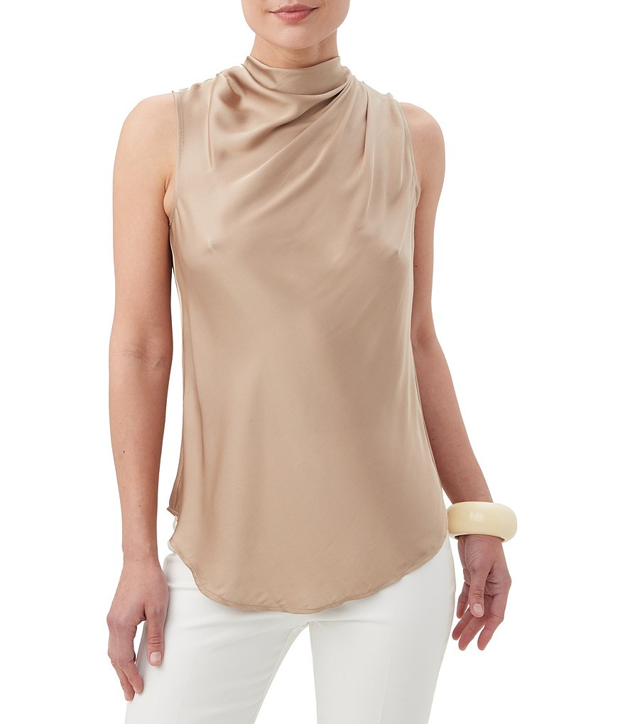 Trina Turk Lenaya High Cowl Neck Silk Blend Sleeveless Top