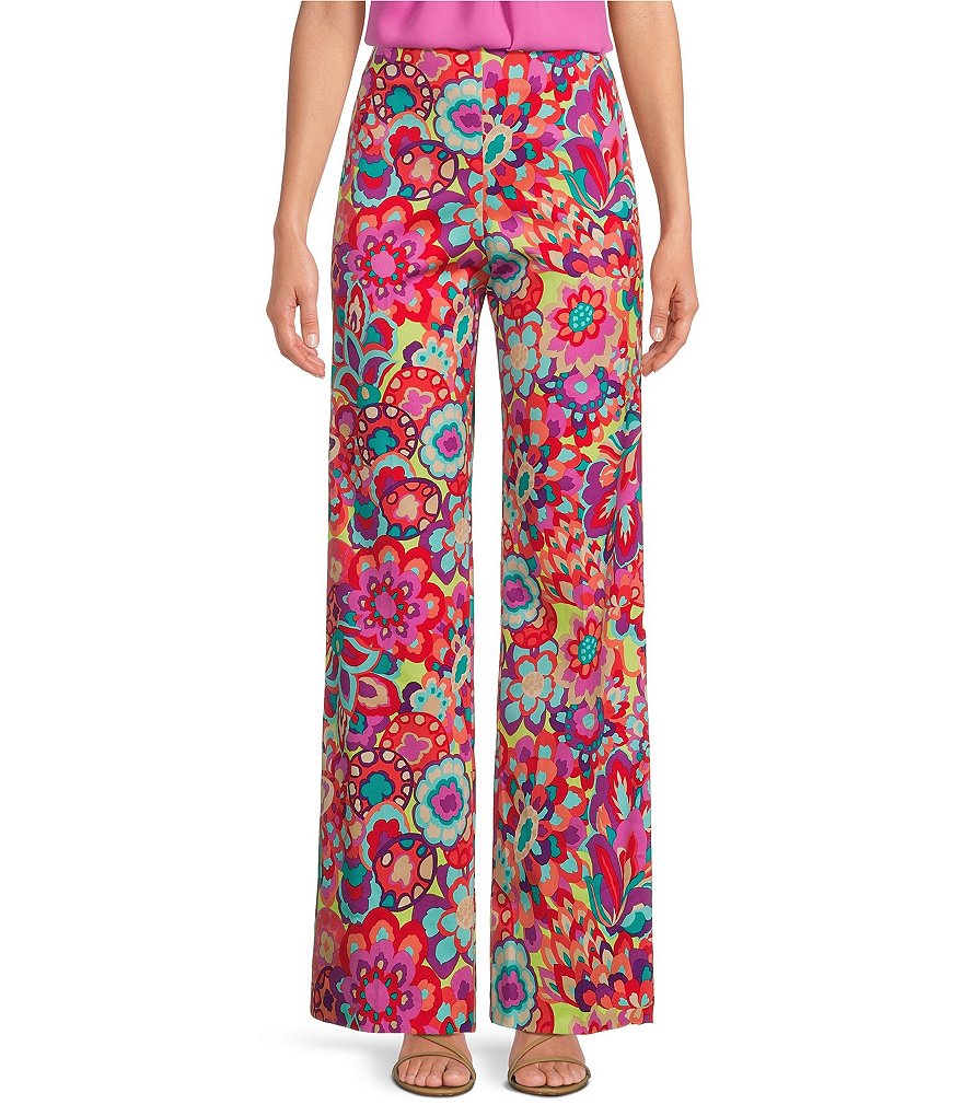 Trina Turk Rudi Stretch Knit Abstract Print Kick Flare Flat Front Pant ...