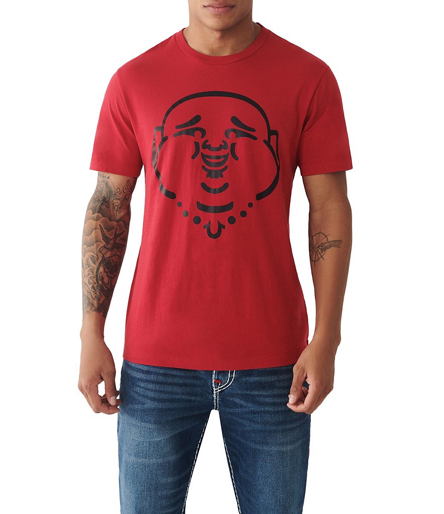 red and blue true religion shirt