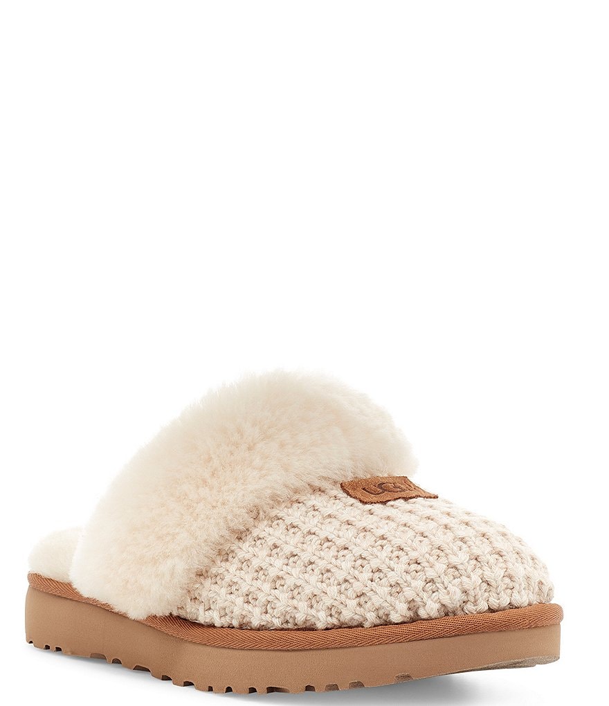 UGG Australia Cozy Knit Slippers ($105) ❤ liked on Polyvore featuring  shoes, slippers and beige