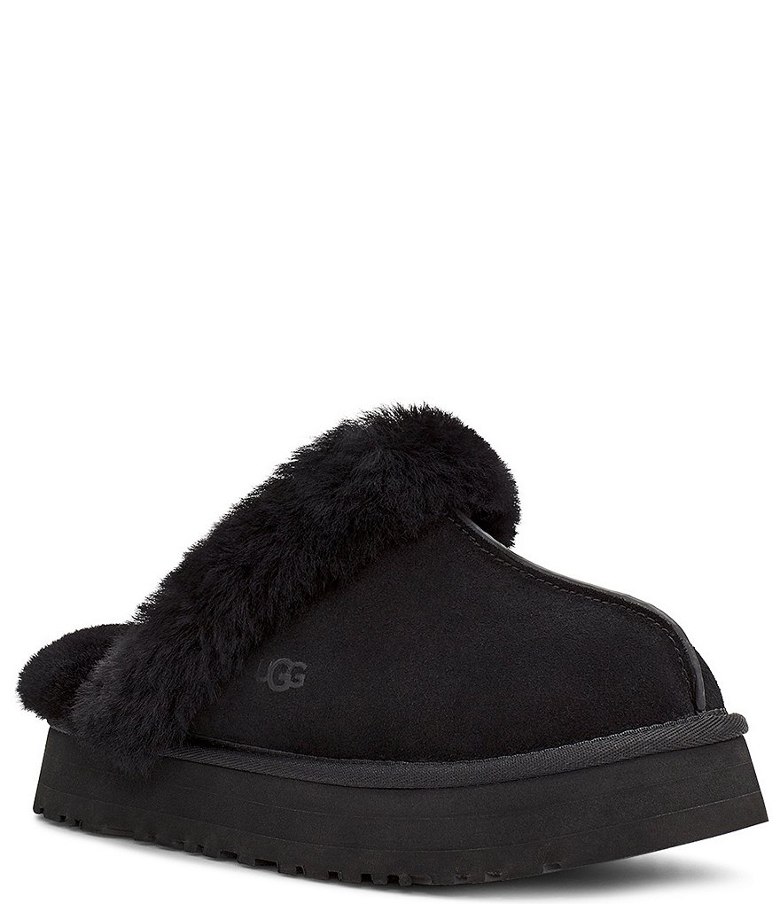 UGG Disquette Suede Fur Platform Slippers