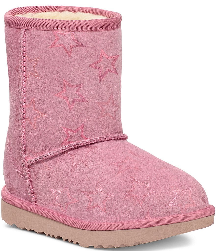 UGG Little & on sale Big Girls Brown Suede Classic Short II Stars Boots