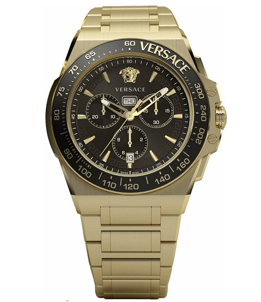 | Versace Steel Stainless Gold Chronograph Greca Men\'s Dillard\'s Bracelet Extreme Watch