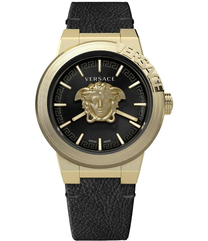 Versace Men's Medusa Infinite Quartz Analog Black Leather Strap Watch ...