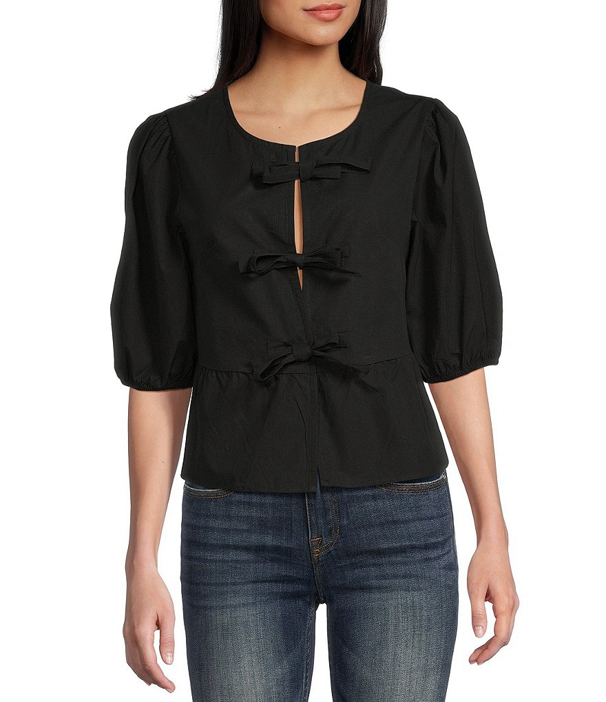 トップス CODE A front ribbon jersey tops OLIVER BONAS Twist Front Jersey Top in Black | endource