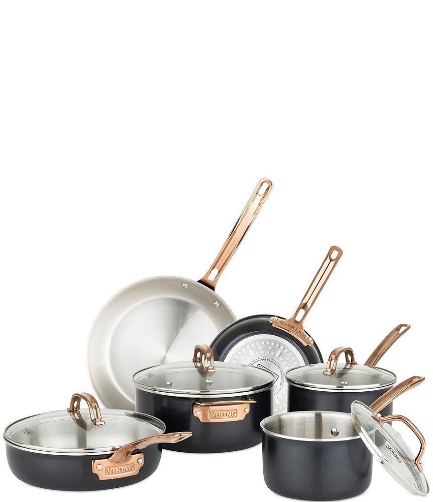 Viking 3-Ply 11 Piece Black and Copper Cookware Set with Glass