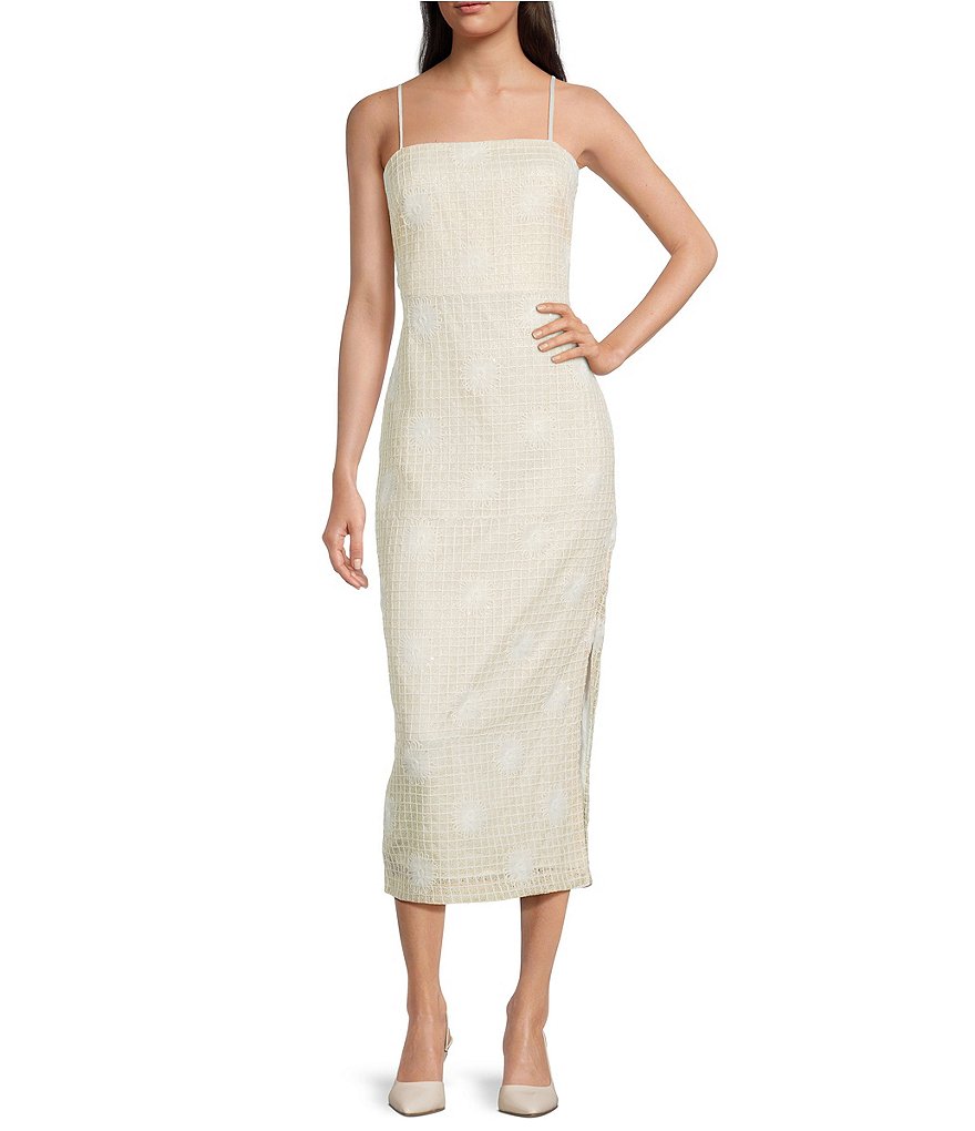Vince Camuto Women's Novelty Woven Spaghetti Square Neck Dress - White - Size 12 Vince Camuto Women's Novelty Woven Spaghetti Square Neck Dress - White - Size 12