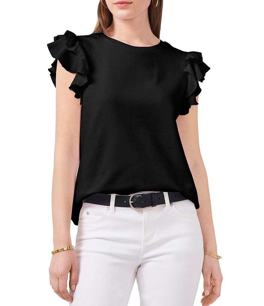 Vince Camuto Short Ruffled Sleeve Crew Neck Knit Top