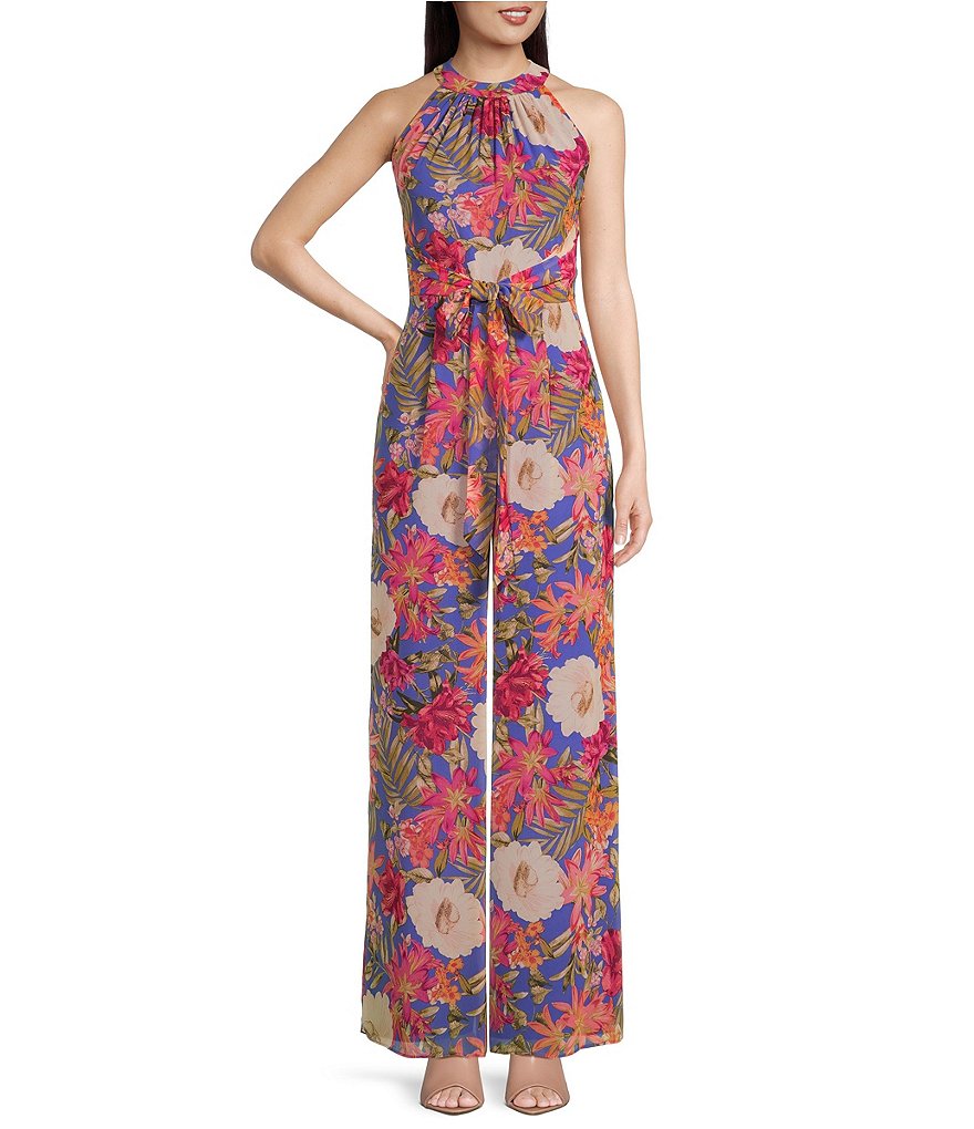 Vince Camuto Floral Print Sleeveless Tie Waist Halter Neck Chiffon ...