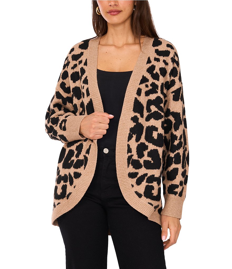 Vince Camuto Knit Leopard Print Drape Open Front Cardigan | Dillard's