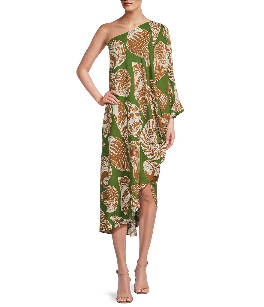 Vince Camuto Sea Shell Print One Shoulder Midi Dress | Dillard's