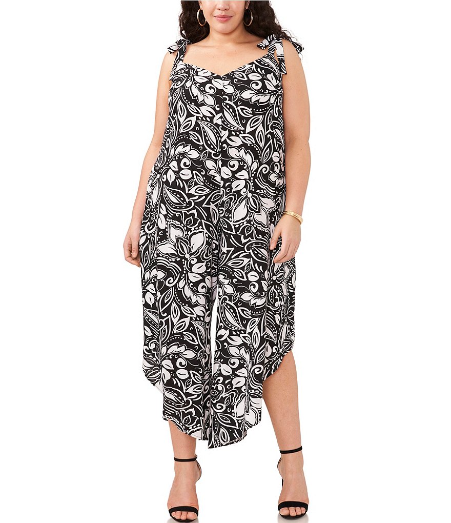 Vince Camuto Plus Size V Neck Sleeveless Printed Midi Jumpsuit | Dillard's