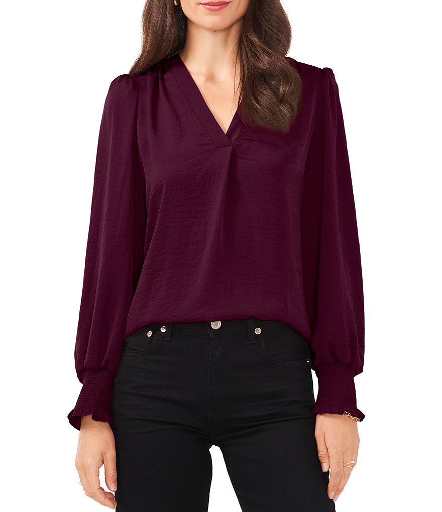 Vince Camuto ヴィンス V-Neck Puff Sleeve Blouse with Smock Cuff