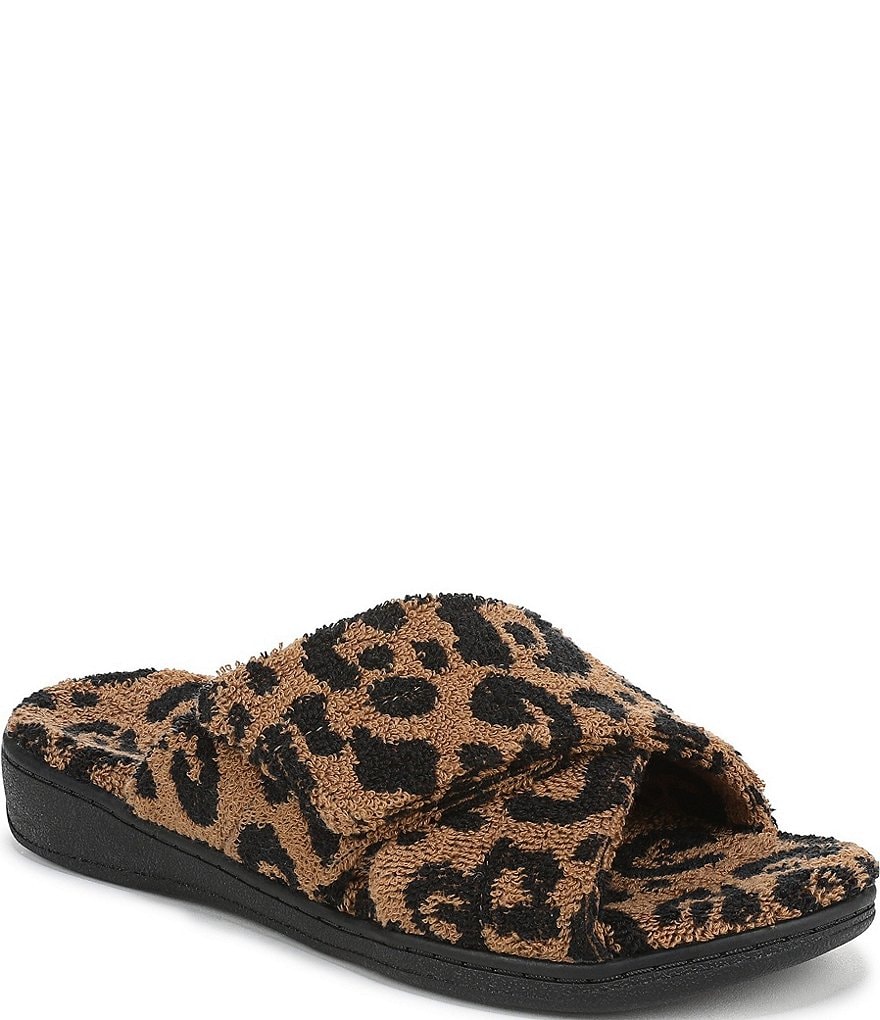 Vionic Relax II Leopard Print Terry Cloth Slide Slippers