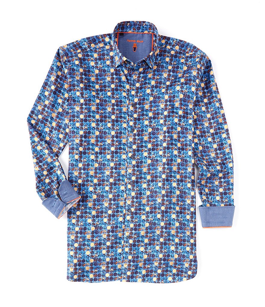 Visconti Big & Tall Circle Print Stretch LongSleeve Woven Shirt