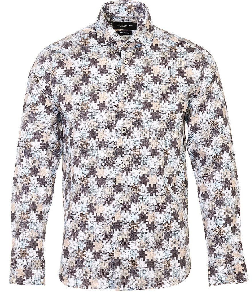 Visconti Puzzle Print Long Sleeve Woven Shirt