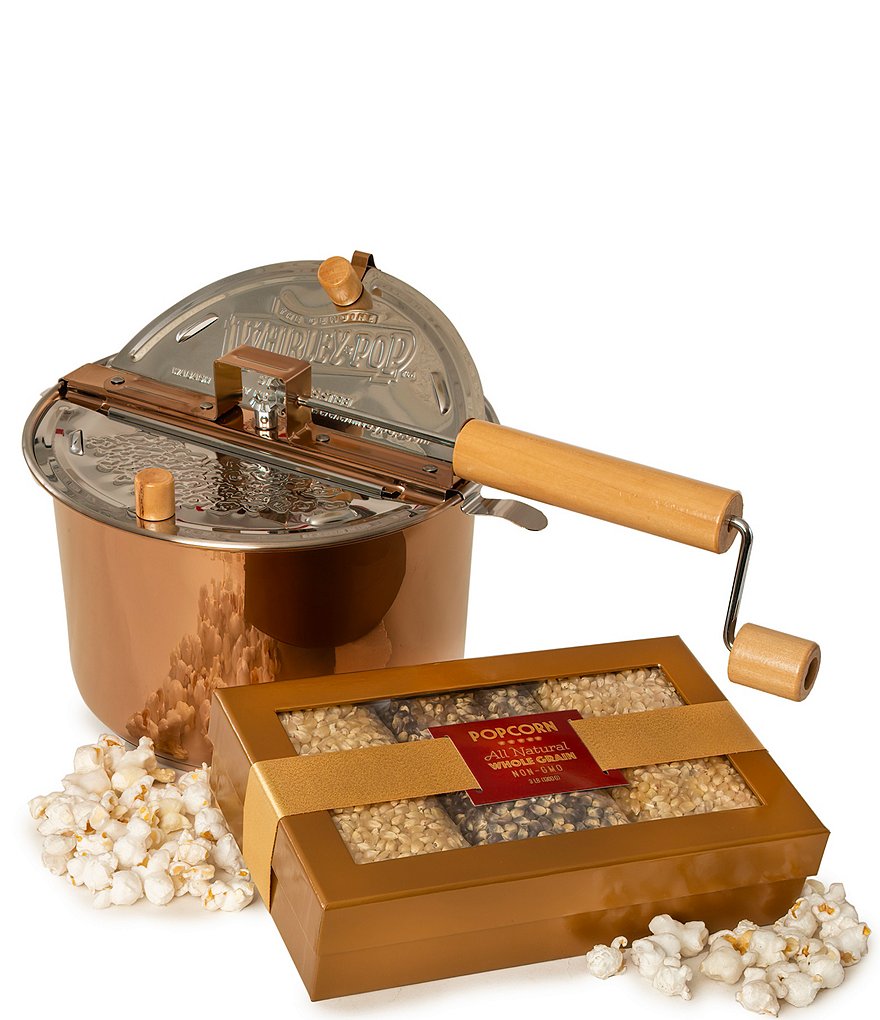 Whirley Pop 6 qt. Copper Plated Stainless Steel Stovetop Popcorn Popper with All-inclusive 5-Pack