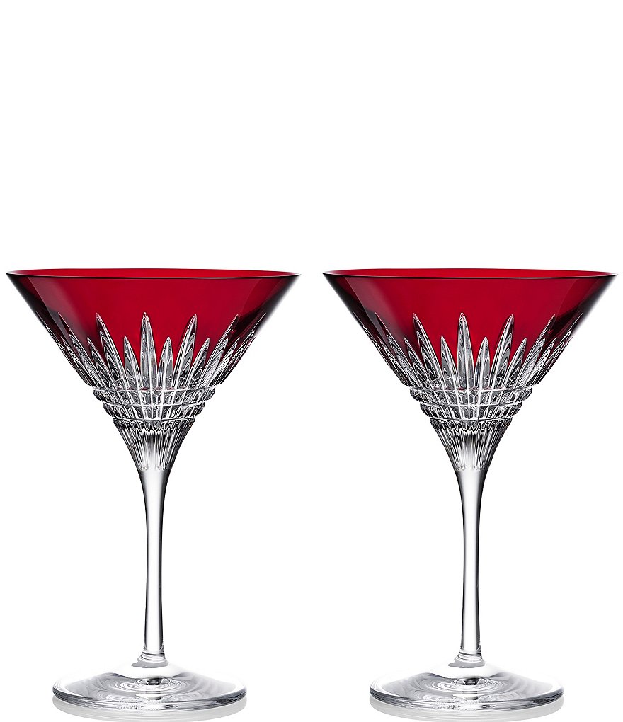 Gorgeous Red Swirl Crystal Mouth Blown Martini Glasses. 1990s. 