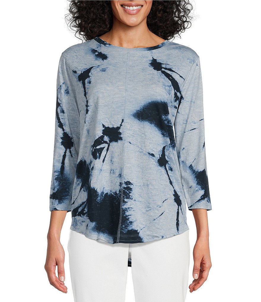 Westbound Knit 3 4 Sleeve Crew Neck Shibori Print Top Dillards