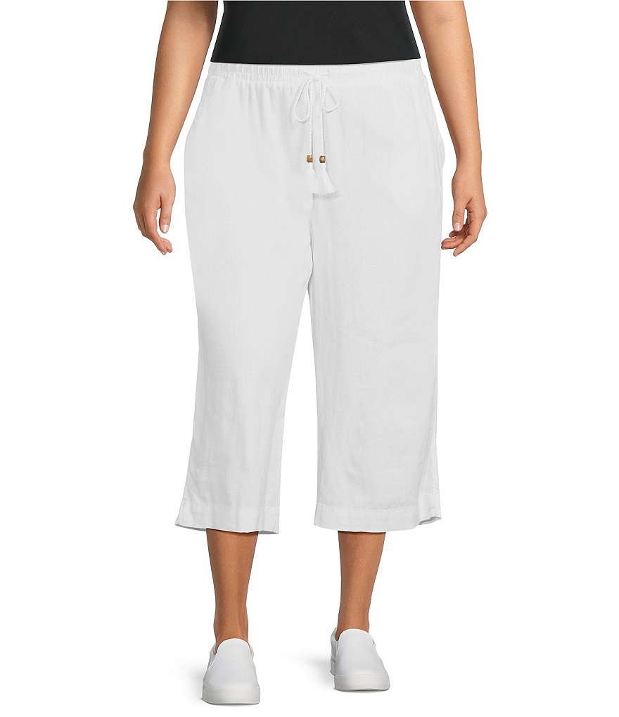 Westbound Plus Size Linen Blend Crop Pull-On Pants Dillard's
