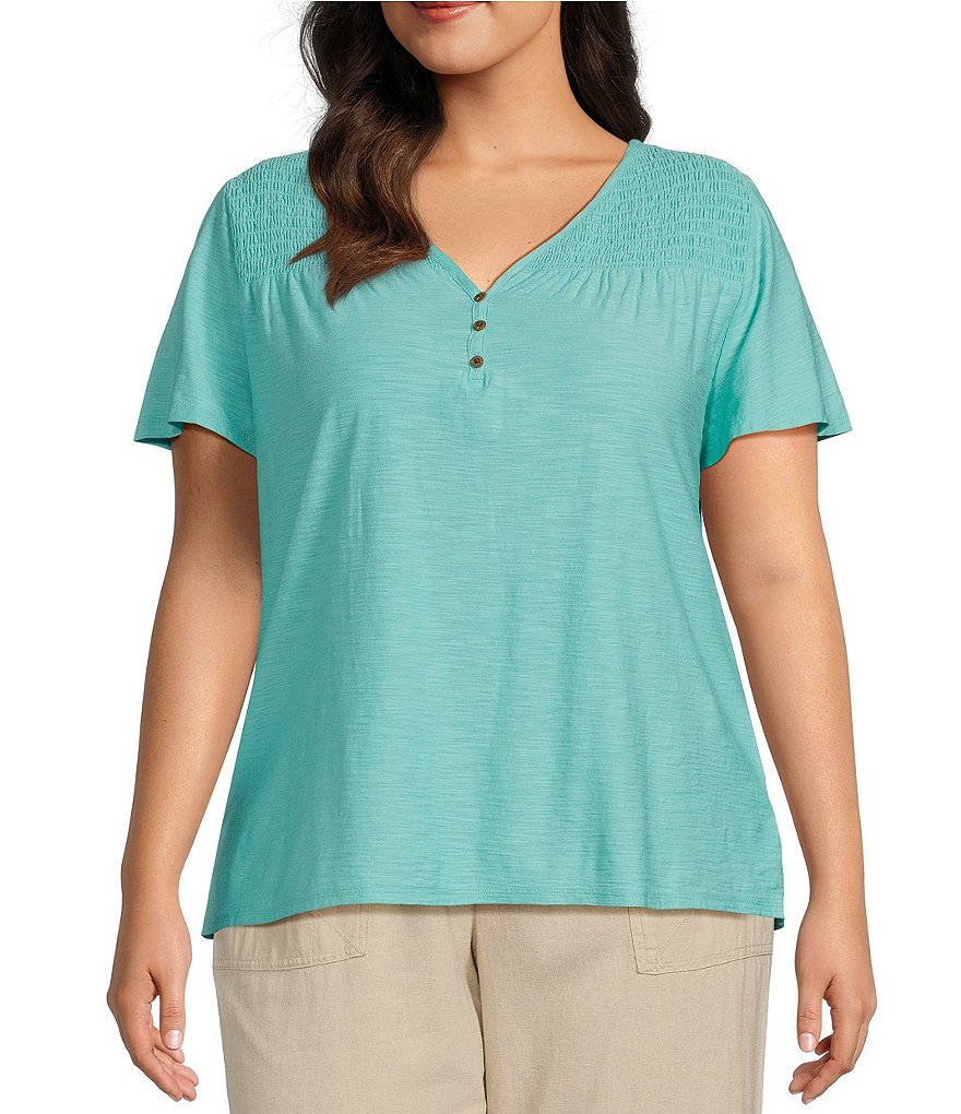 Nurture by Westbound Plus Size V-Neck 3/4 Sleeve Dual Chest Pocket