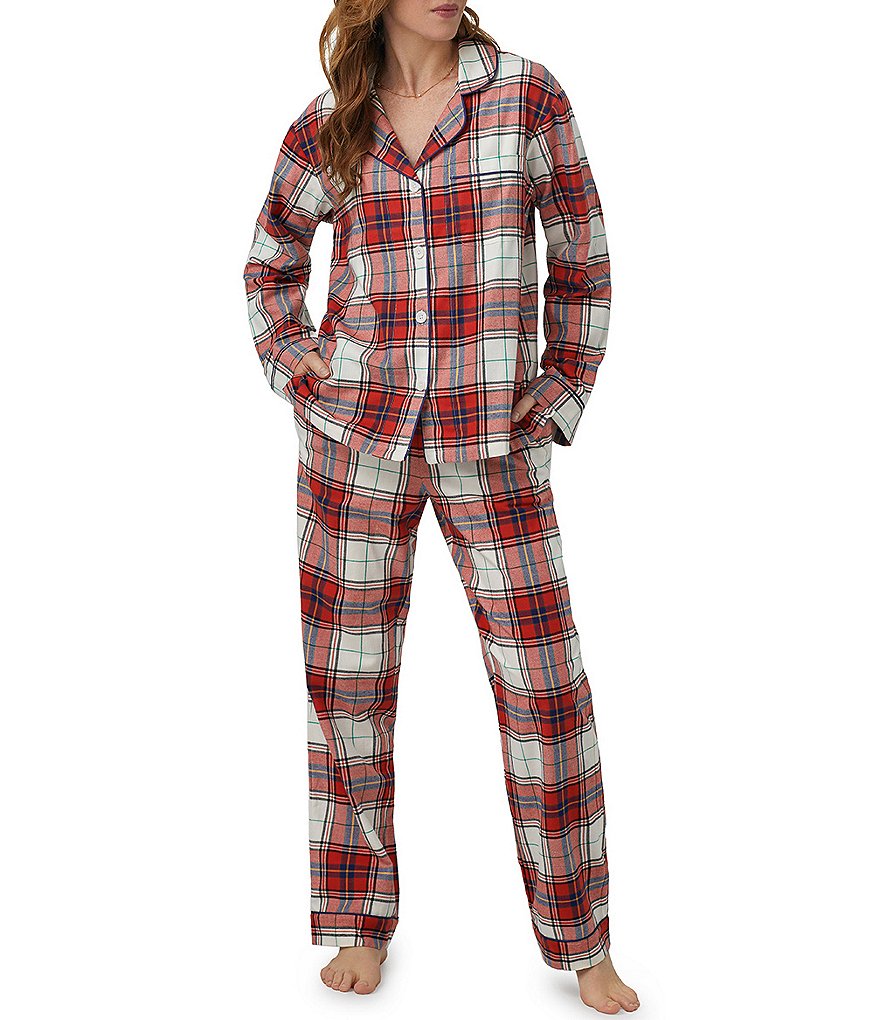 Colsie Women's Plaid Flannel Notch Collar Pajama Set 