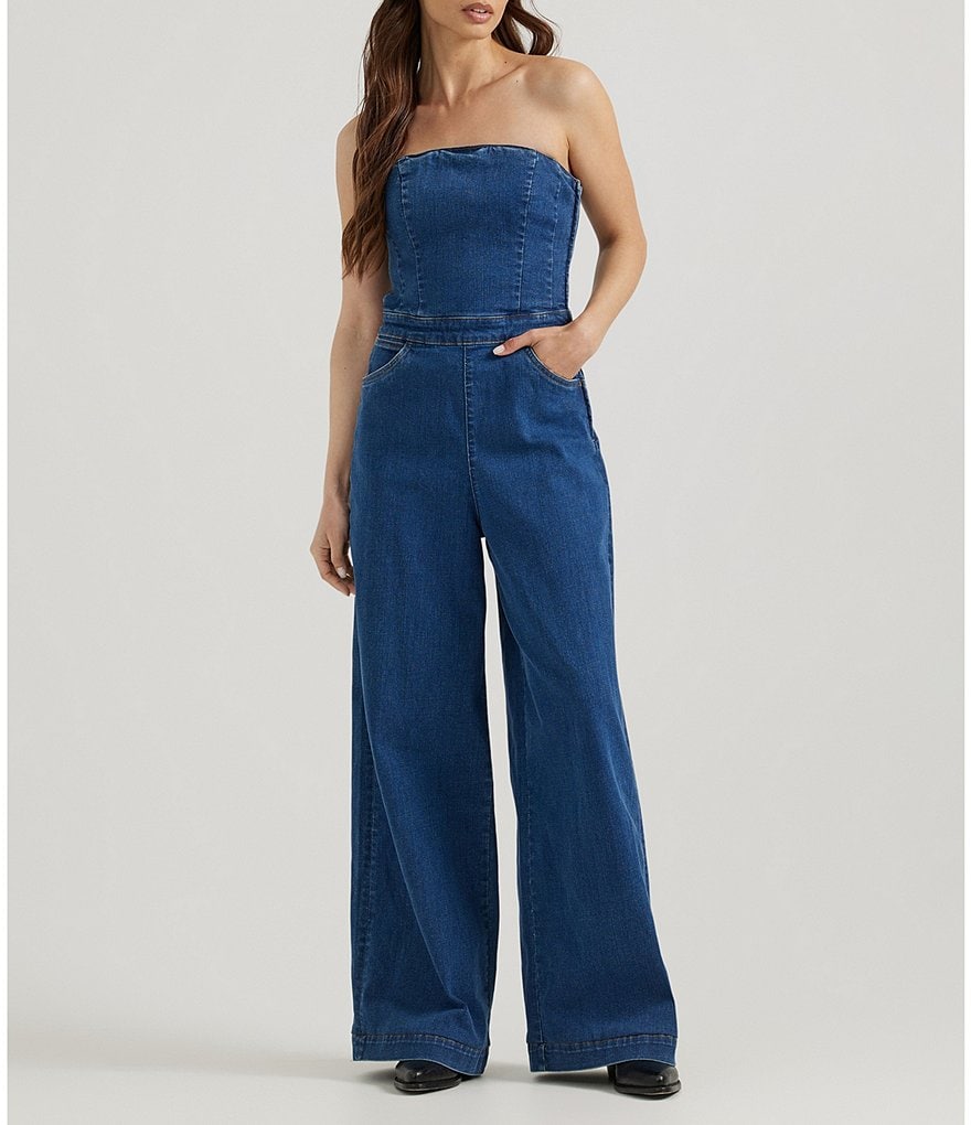 Wrangler Corset Denim Sleeveless Wide Leg Jumpsuit