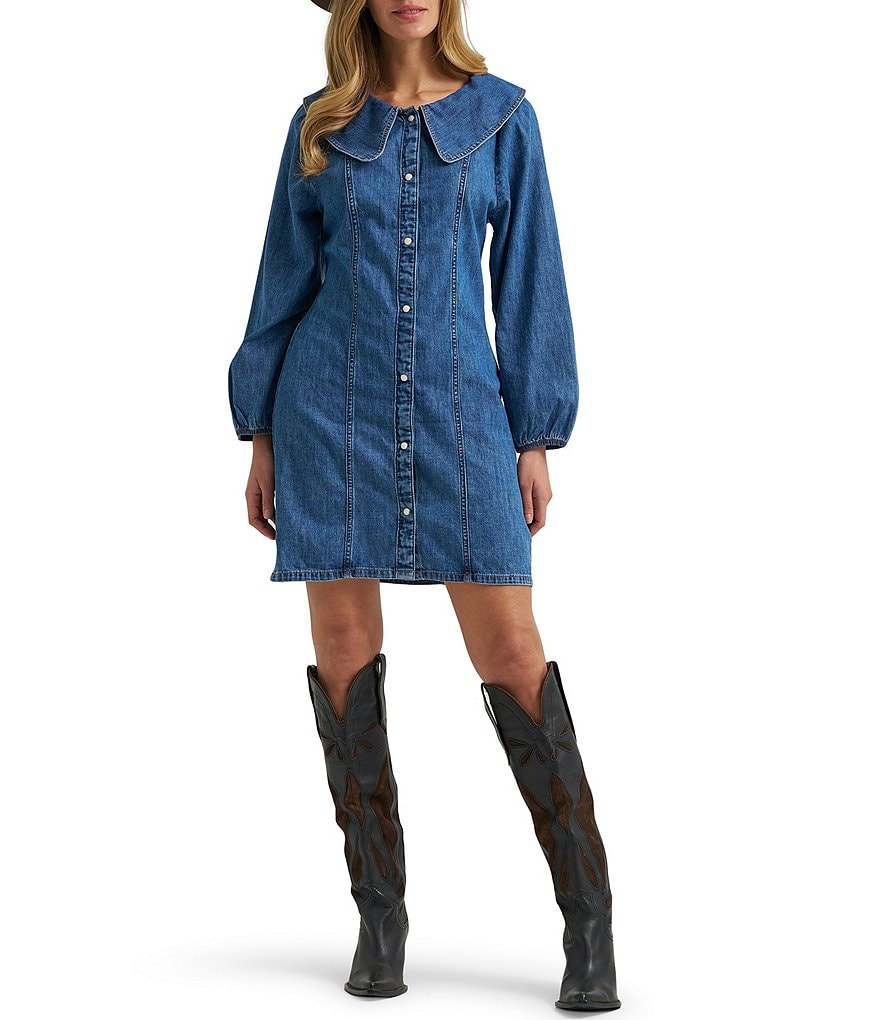 wrangler long sleeve denim dress Wrangler Women's Retro Jacket Dress - Denim
