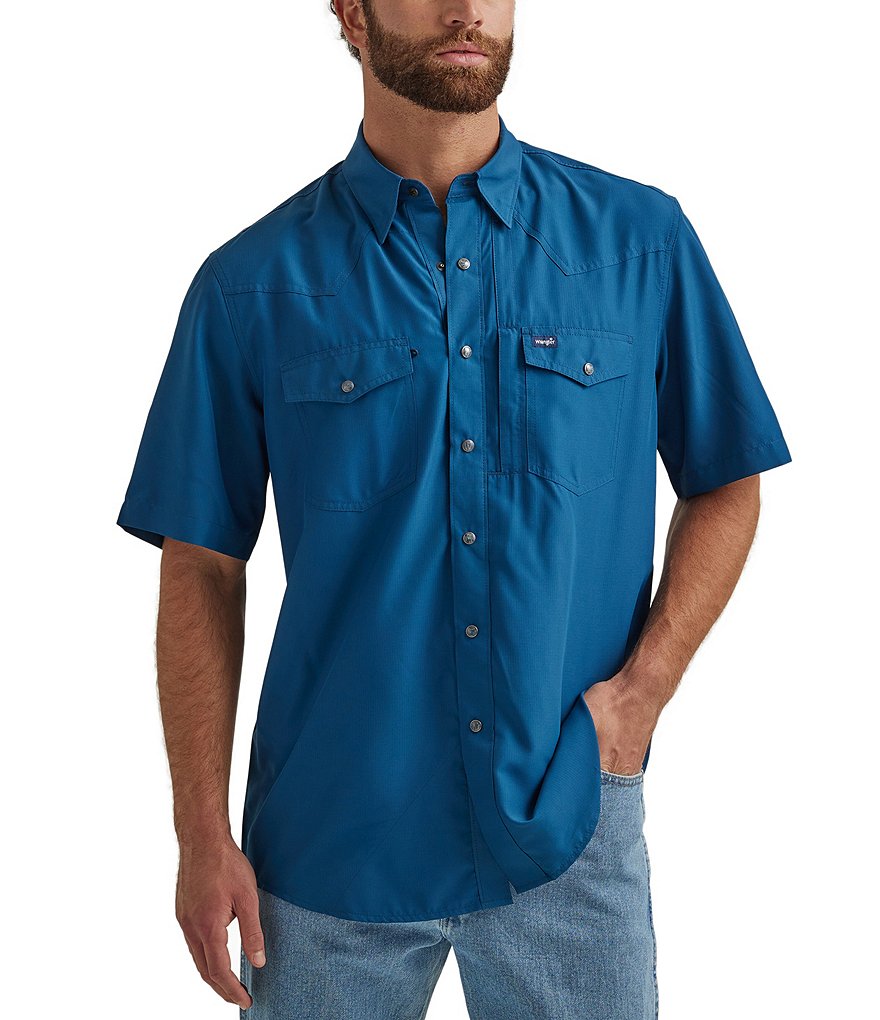 Wrangler® Short Sleeve Snap Front Solid Performance Shirt | Dillard's