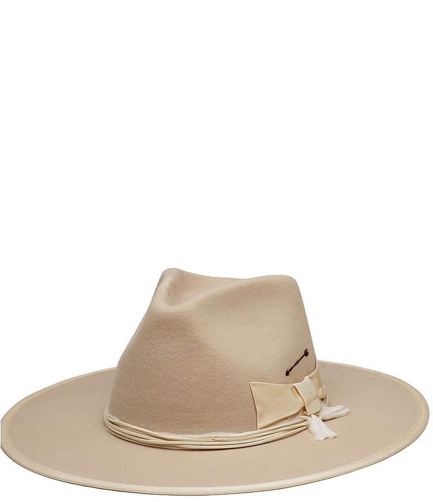 Wyeth Graham Rancher Flat Brim Wool Ribbon Bow Cowboy Hat 