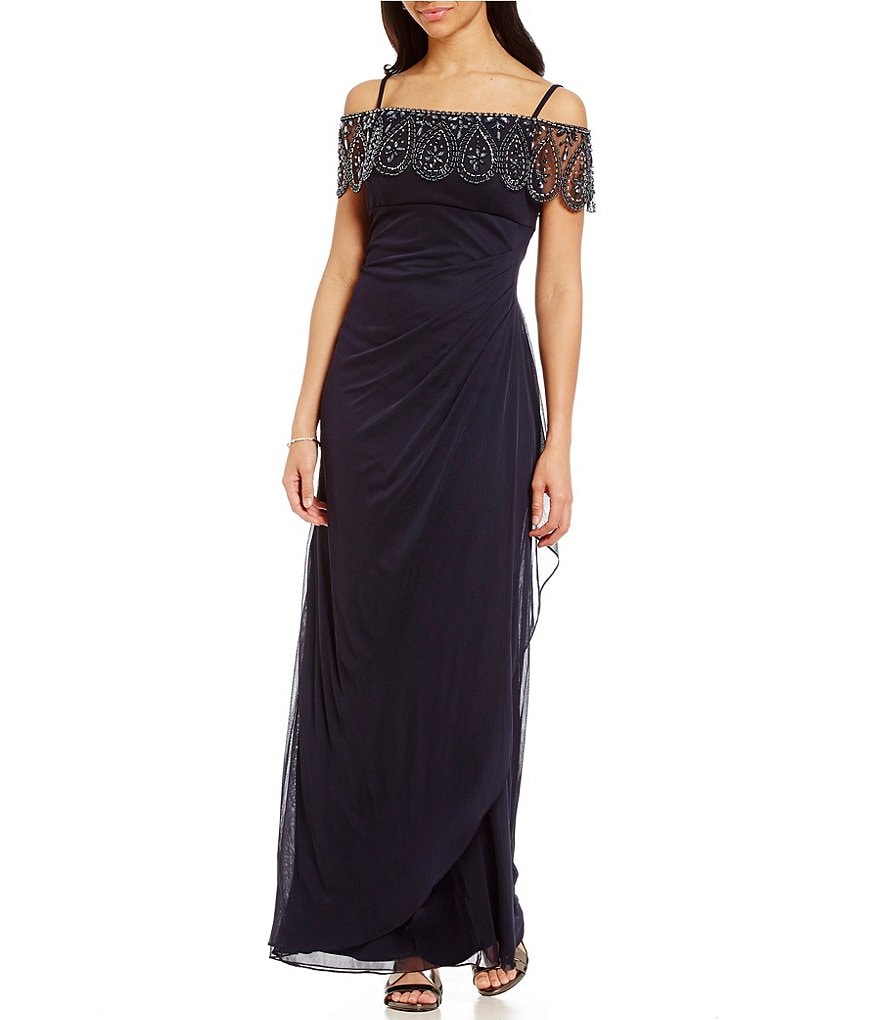 Xscape Beaded Off-the-Shoulder Gown | Dillards