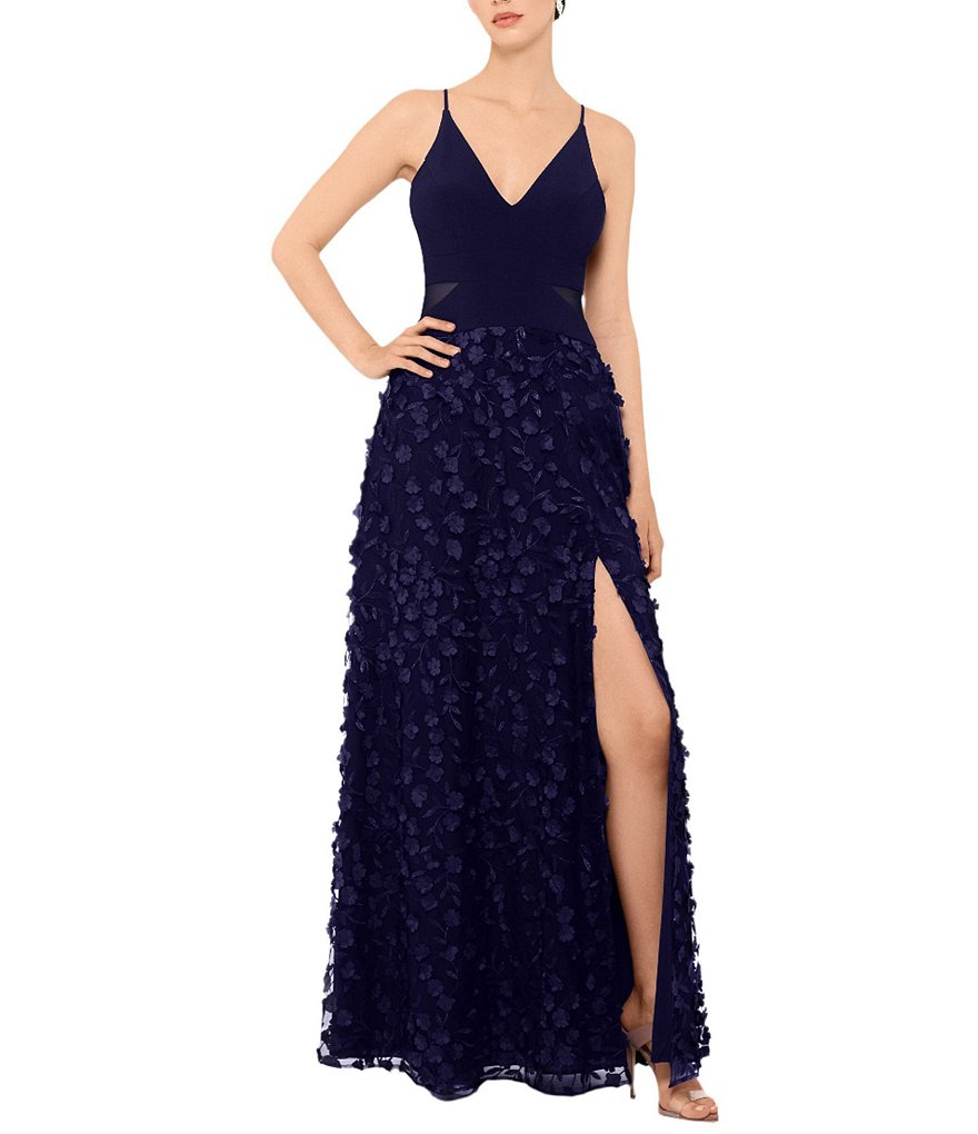 Xscape ITY Jersey 3D Flower V-Neck Sleeveless Side Slit A