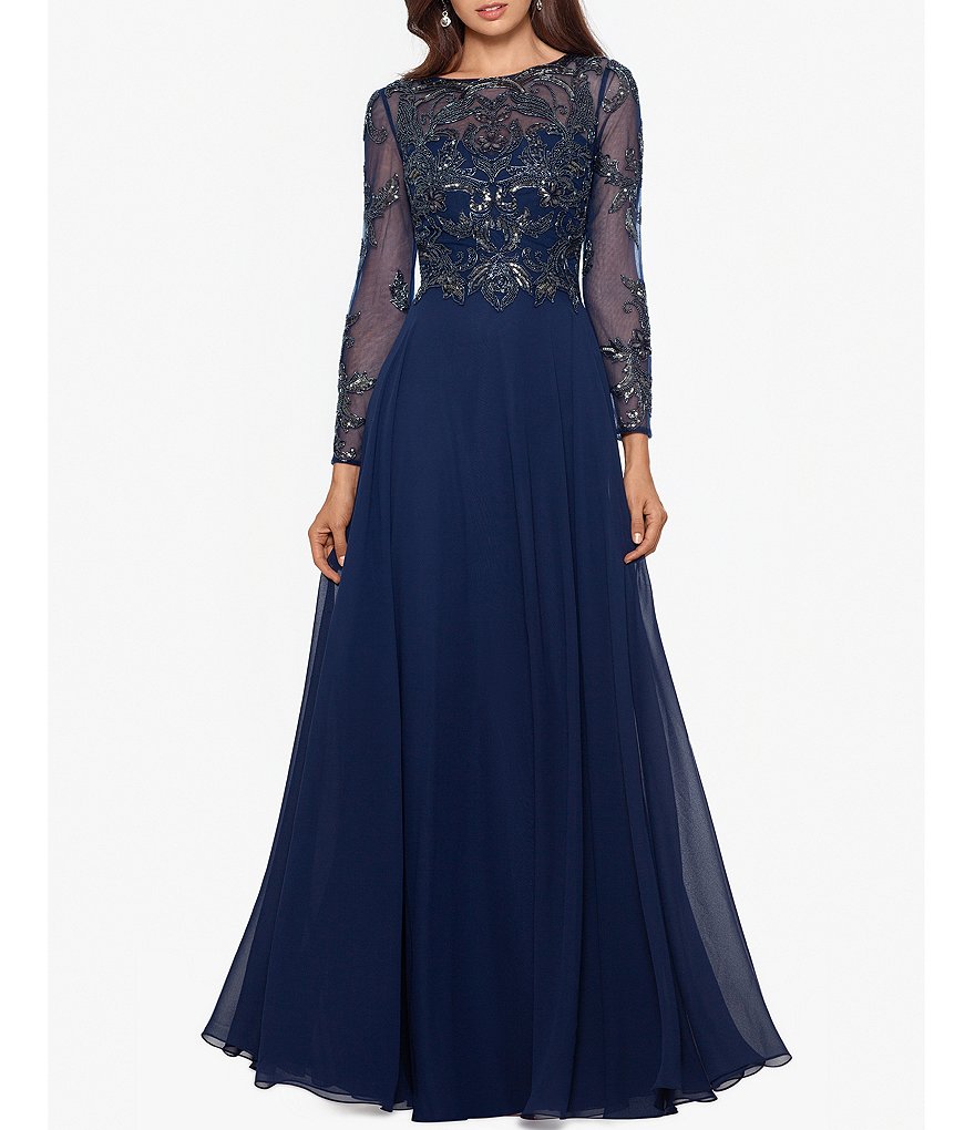 Xscape beaded bodice sales chiffon gown