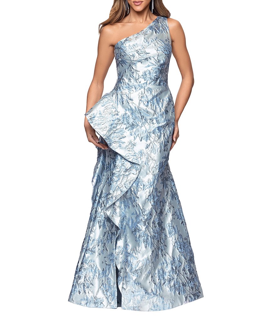 green emerald velvet dress Jovani 06751 Metallic One Shoulder Gown Cobalt / 8 main image 0