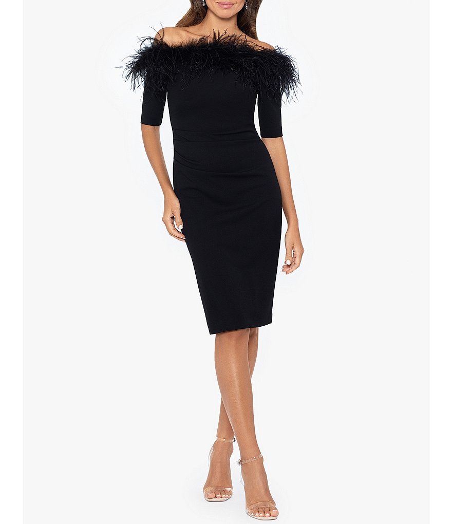 Morgan and Co Feather Trim Straight Neck Sheath with Slit 10032N Black Xs Junior - Black, Xs
