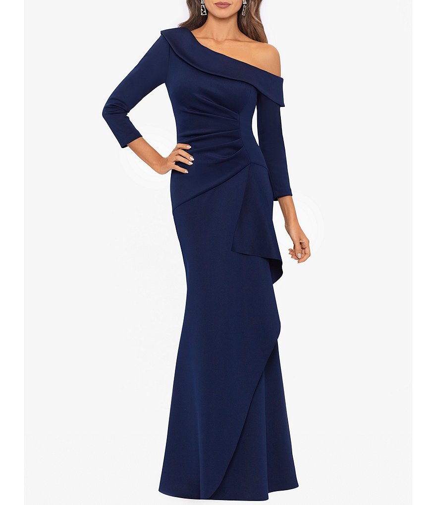 Xscape Stretch Scuba Crepe Off-the-Shoulder Long Sleeve Mermaid Gown ...