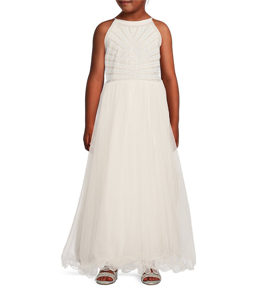 Xtraordinary Big Girls 7 16 Sleeveless Embellished Patterned Bodicesheer Mesh Overlay Skirted 0618