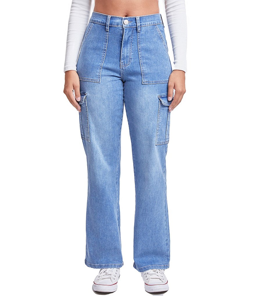 YMI Jeanswear High Rise Straight Leg Cargo Jeans