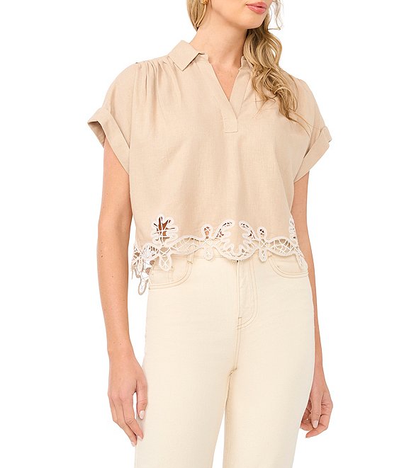 1. STATE Embroidered Collar Short Sleeve Blouse