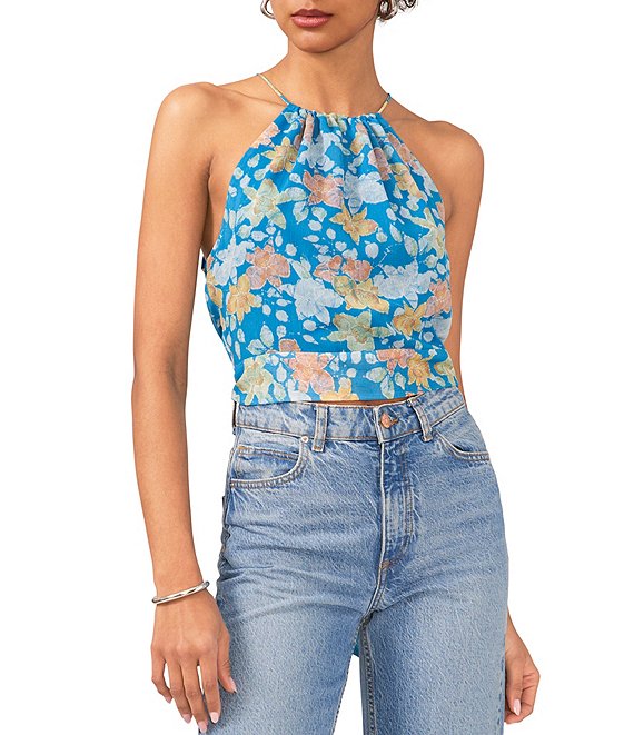 Printed Sleeveless Halter Shirt Printed Sleeveless Halter Shirt