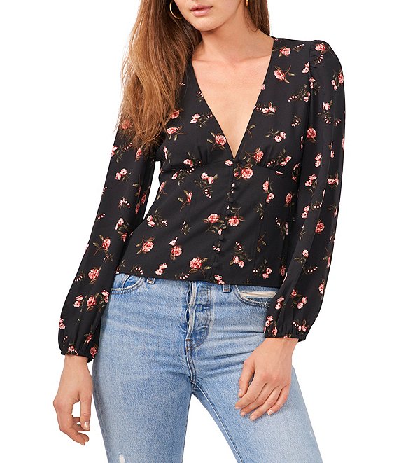 1. STATE Floral Print Long Sleeve V-Neck Button Front Blouse | Dillard's