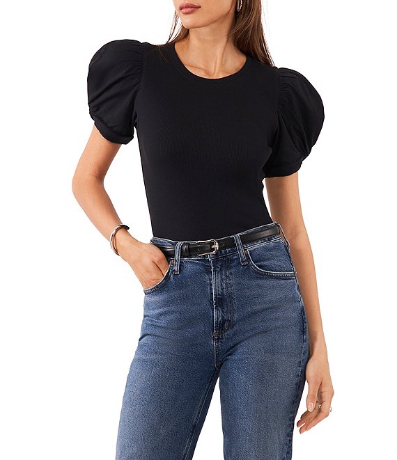 1. STATE Knotted Crew Neck Short Puffed Sleeve Top | Dillard's