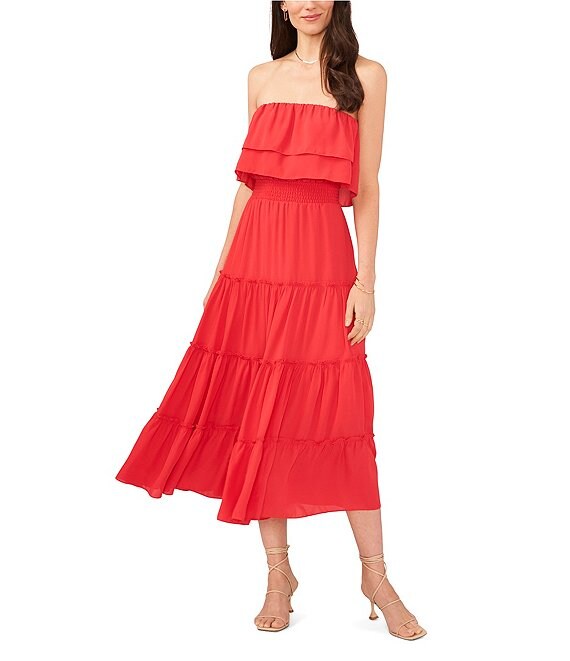 1. STATE Strapless Smocked Waist Tiered Ruffled Midi Dress | Dillard's