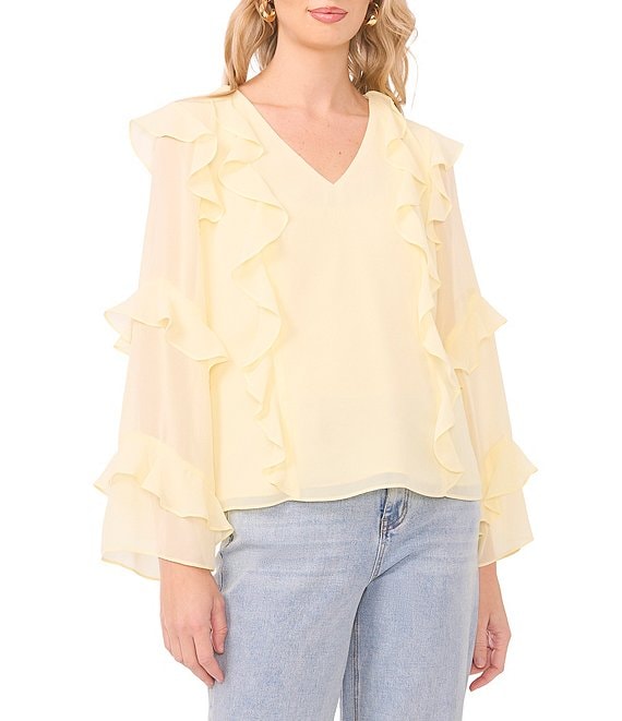 1. STATE V-Neck Long Sleeve Ruffle Top