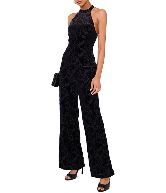 1. STATE Floral Velvet Burnout Halter Neck Sleeveless Wide Leg Jumpsuit