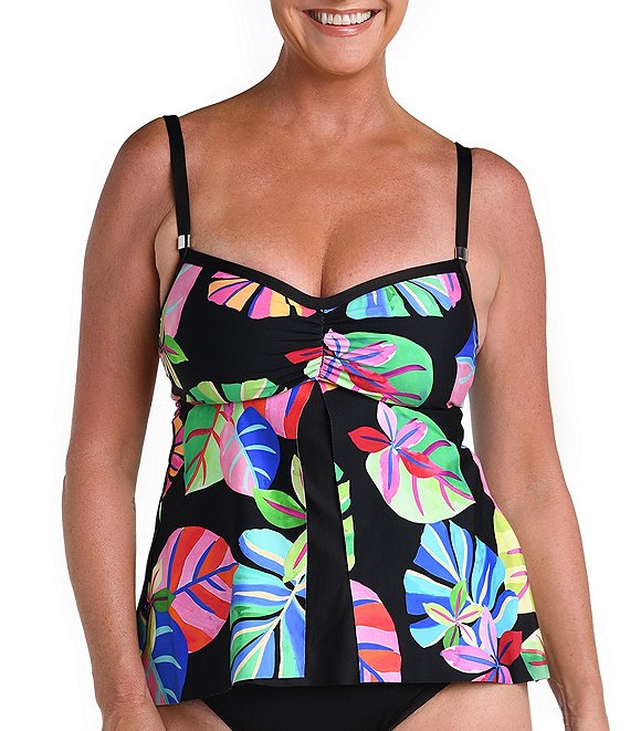 Color:Multi - Image 1 - Flyaway Tropical Floral Print Sweetheart Neck Underwire Tankini Swim Top