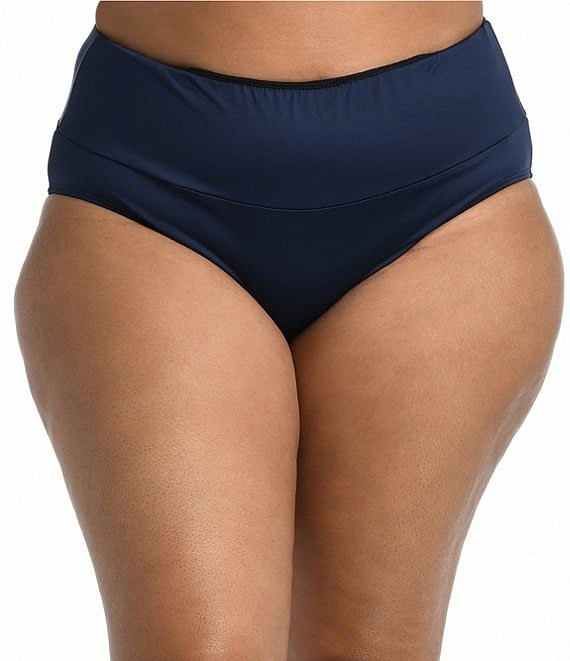 24th And Ocean Plus Size Solids Mid Waist Spliced Tummy Control Hipster Swim Bottom Dillards