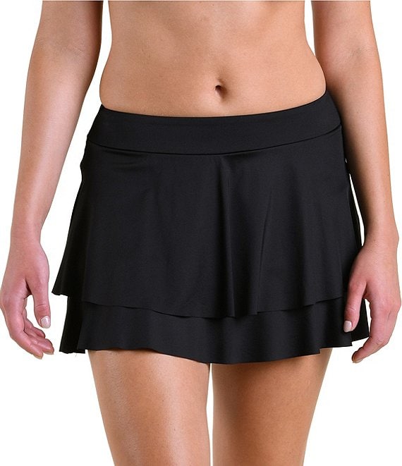 24th & Ocean Solid Double Ruffle Tiered Skirt Swim Bottom
