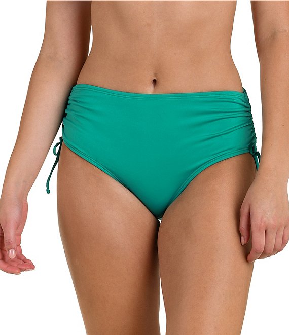 24th & Ocean Solid Mid Rise Adjustable Drawstring Tummy Control Hipster Swim Bottom